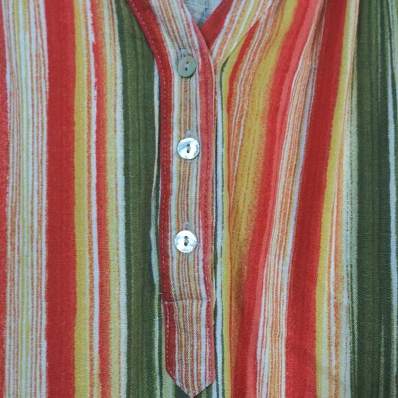 Ruby Rd Women's Batik Chic Watercolor Striped Linen Buttoned Henley Top Size S - Picture 4 of 8